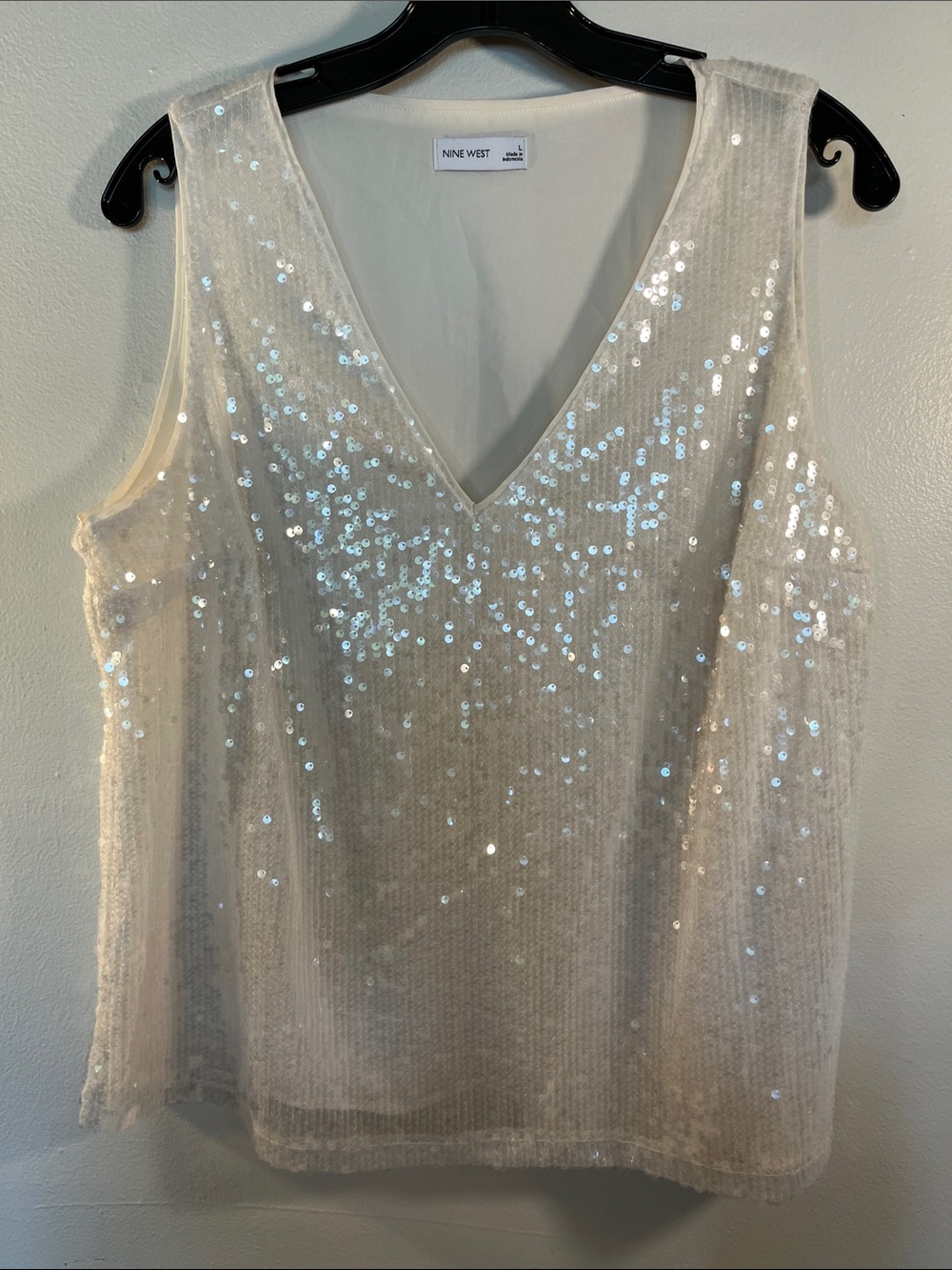 Nine West Ivory Sequin V-Neck Camisole